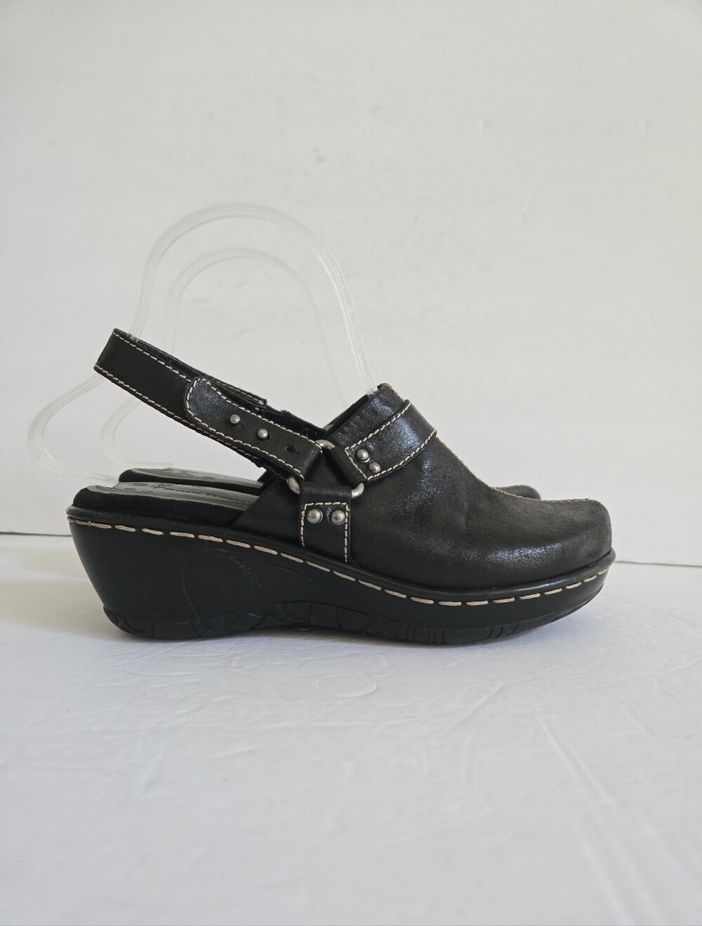 Baretrap Black Faux Leather Slingback Clogs Size 6 Academia Classic